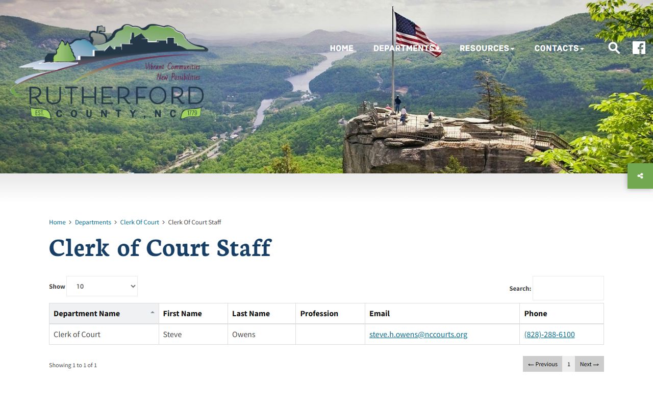 Rutherford County Clerk of Superior Court staff listing for records contact