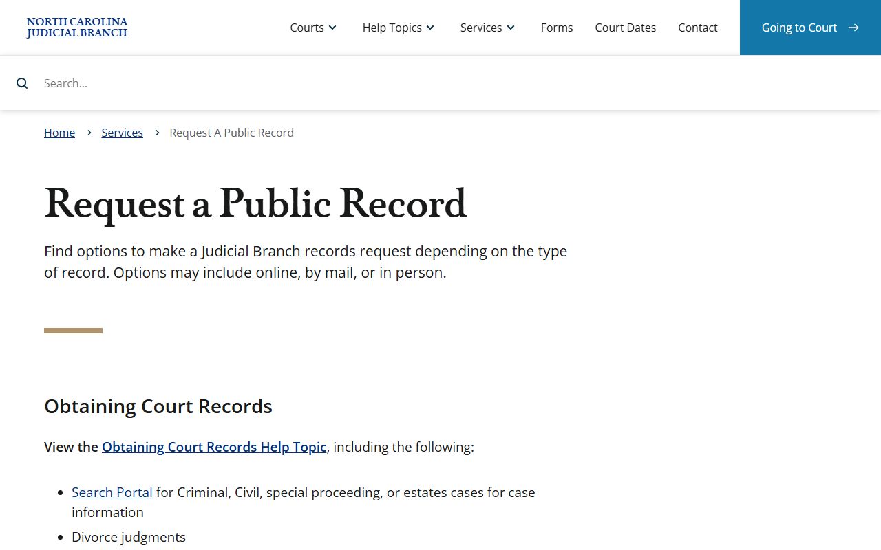 Rutherford County Clerk of Superior Court Judicial Branch records request service