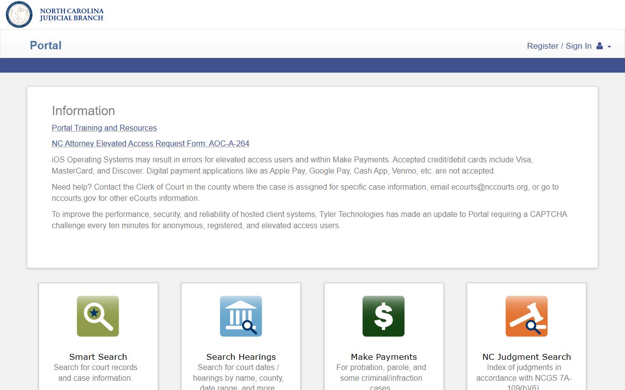 Rutherford County court records eCourts Portal search page