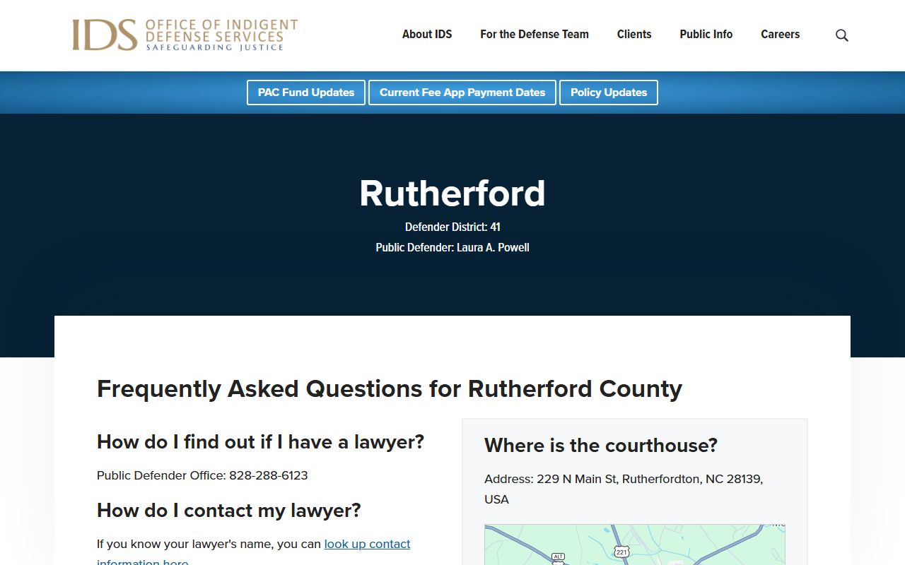 Rutherford County Superior Court and District Court divisions public defender contact