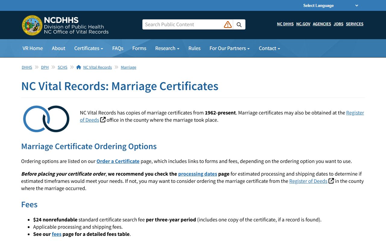 Rutherford County marriage records NC Vital Records marriage certificate page
