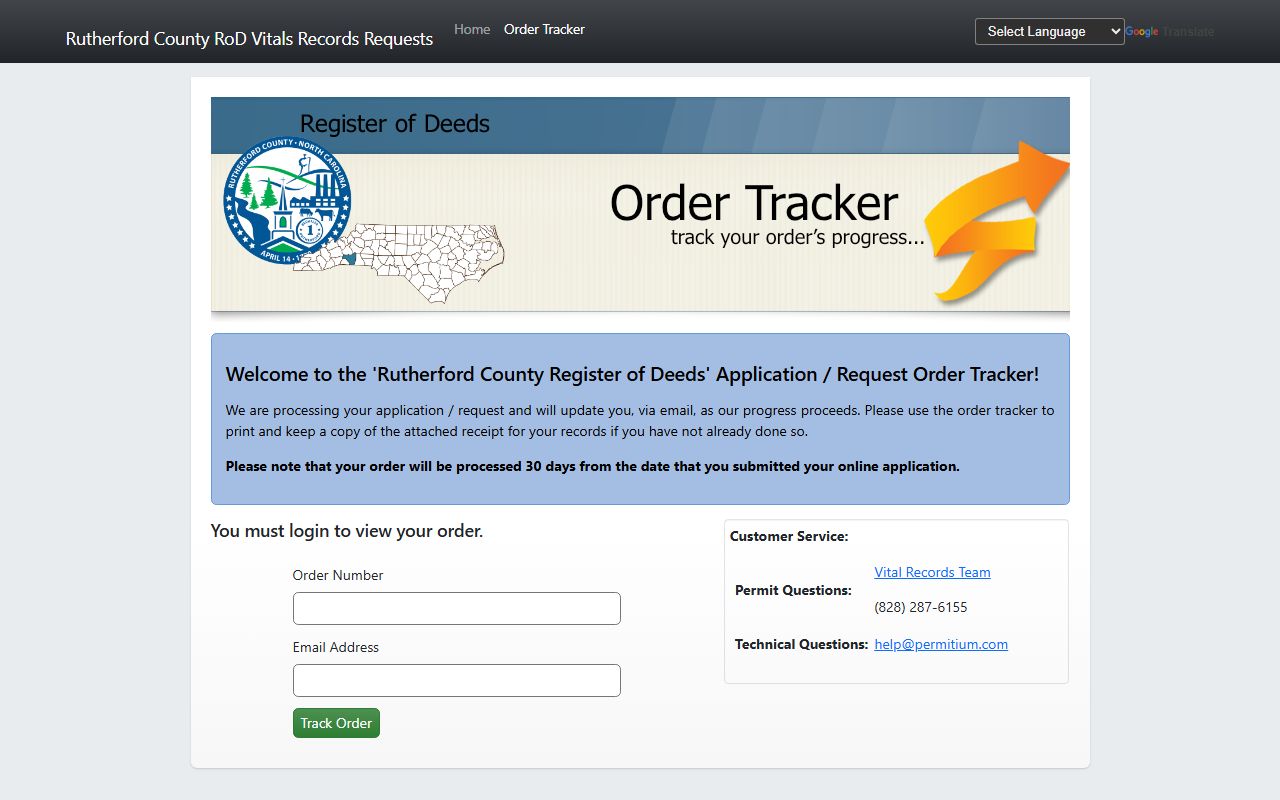 Rutherford County marriage records Permitium order tracker fields