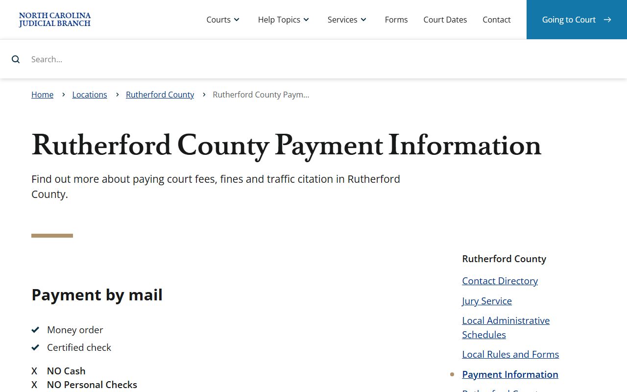 Rutherford County court records payment and court services page
