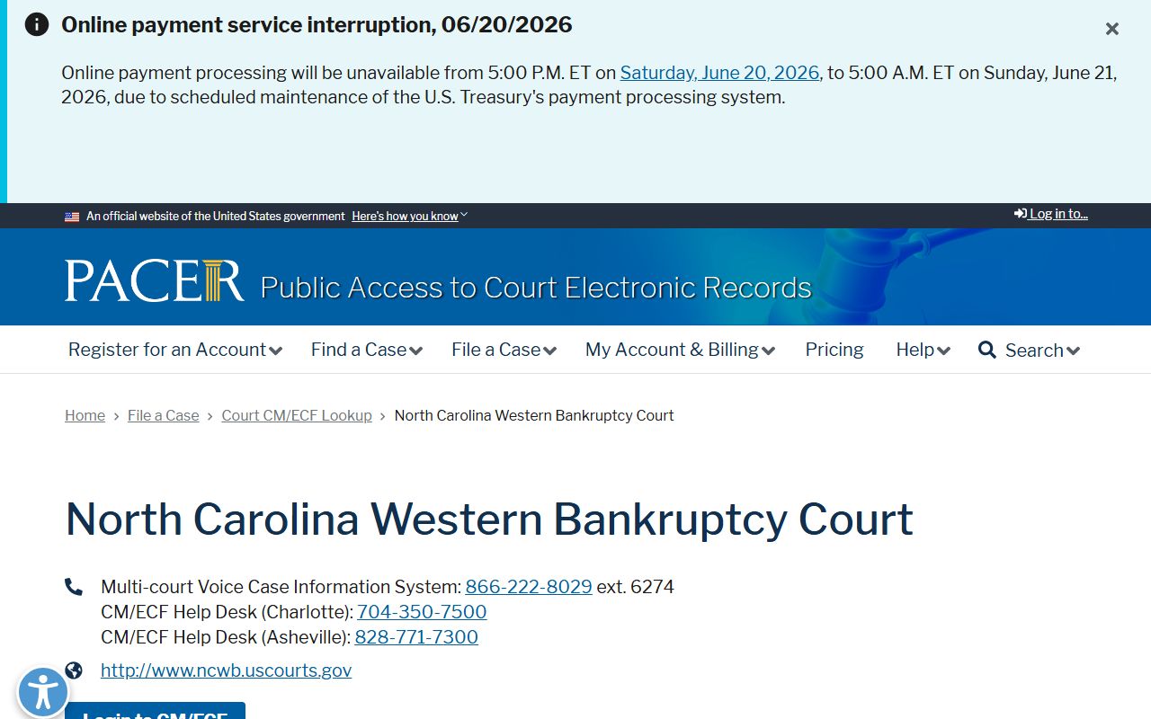 Rutherford County PACER bankruptcy lookup for federal court records