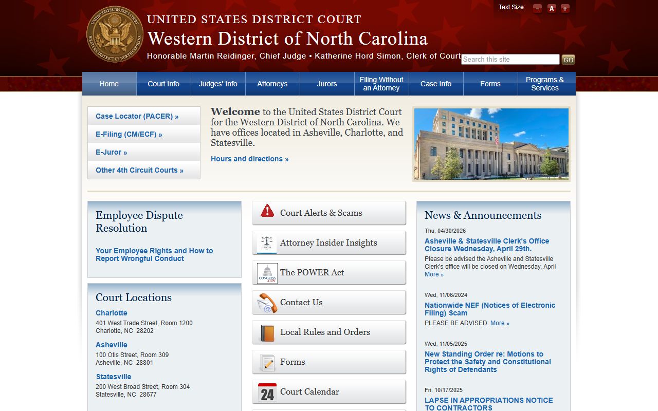 Rutherford County federal court records Western District of North Carolina