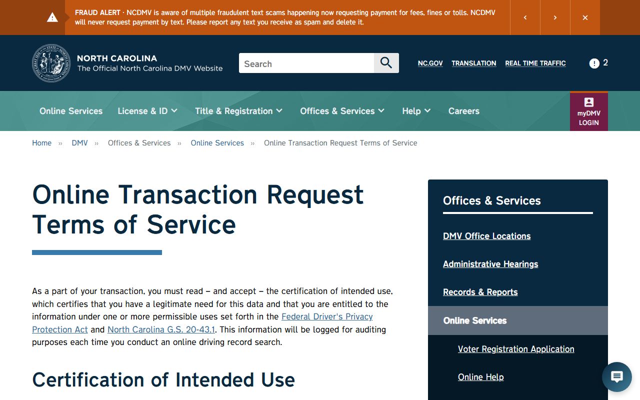 Rutherford County traffic court records NCDMV permissible-use certification